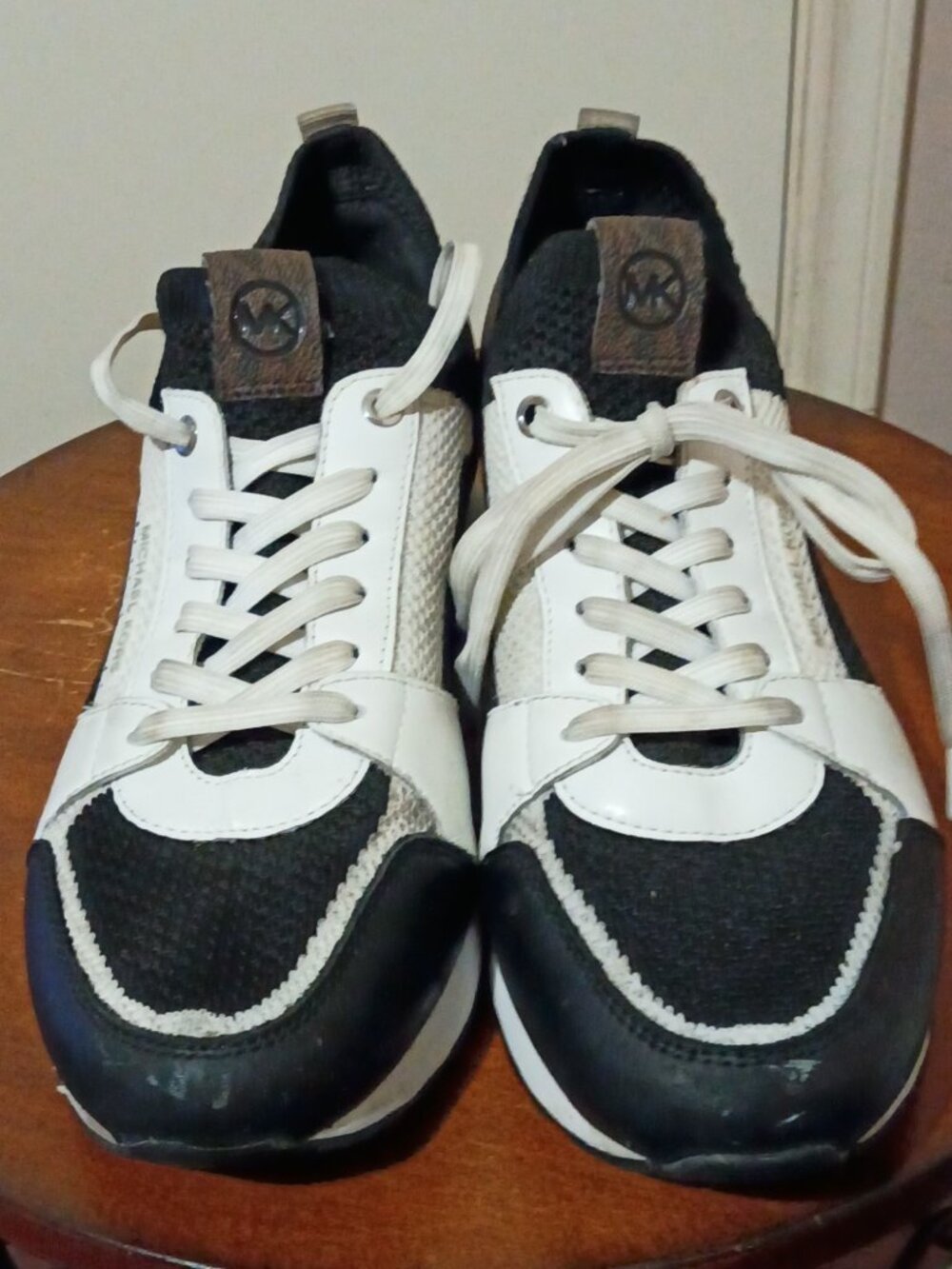 Michael Kors Billie White Gold Olive Leather Mesh Sneakers Women's Size 10M - Picture 12 of 14